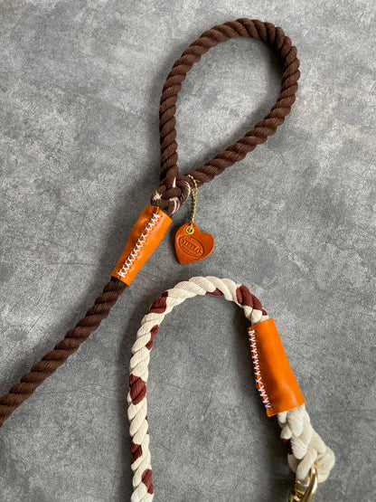 牛柄ロープリード オーダーメイド 犬用リード 本革 STEELO-rkleather
